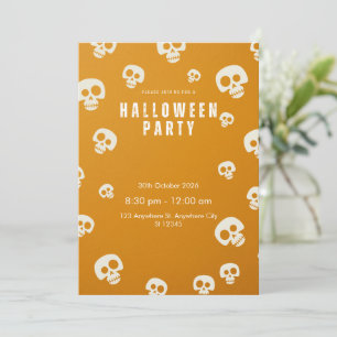 Retro Schedel Halloween Feest Uitnodiging Oranje