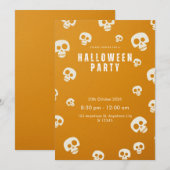 Retro Schedel Halloween Feest Uitnodiging | Oranje (Voorkant / Achterkant)
