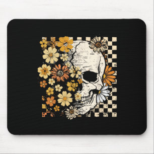 Retro Schedel Skelet Bloemen Herfst Herfst Spooky Muismat