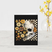 Retro Schedel Skelet Bloemig Herfst Sfeer Hallowee Kaart (Gele Bloem)