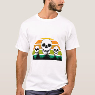 Retro Schedel Zwarte Gras Ophiopogon Gotische Tuin T-shirt