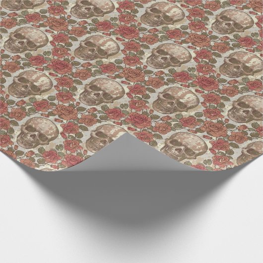 Retro schedels en Rozen Ornament Cadeaupapier (Hoek)