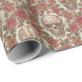 Retro schedels en Rozen Ornament Cadeaupapier (Rol Hoek)