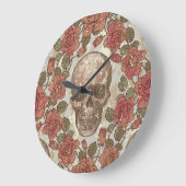 Retro schedels en Rozen Ornament Grote Klok (Hoek)