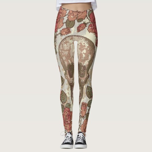 Retro schedels en Rozen Ornament Leggings (Voorkant)