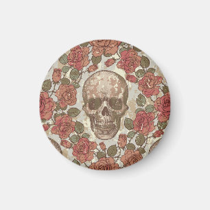 Retro schedels en Rozen Ornament Magneet