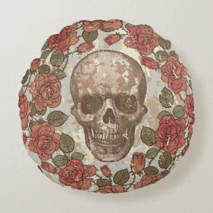Retro schedels en Rozen Ornament Rond Kussen