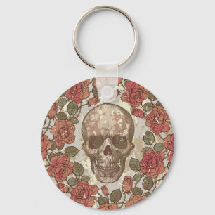 Retro schedels en Rozen Ornament Sleutelhanger