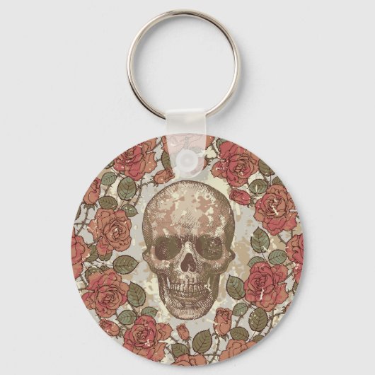 Retro schedels en Rozen Ornament Sleutelhanger (Voorkant)