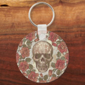 Retro schedels en Rozen Ornament Sleutelhanger (Voorkant)