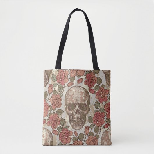 Retro schedels en Rozen Ornament Tote Bag (Voorkant)