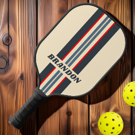 Retro Scheepsbouw Regenboog Rallysstrepen met Naam Pickleball Paddle