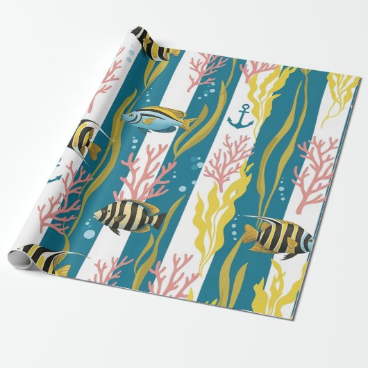 Retro Scheepvaart Waterverf Patroon (14) Cadeaupapier (Uitgerold)