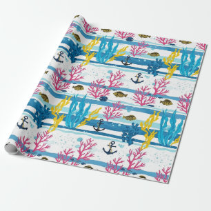 Retro Scheepvaart Waterverf Patroon (2) Cadeaupapier