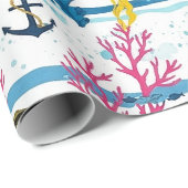 Retro Scheepvaart Waterverf Patroon (2) Cadeaupapier (Rol Hoek)
