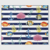 Retro Scheepvaart Waterverf Patroon (8) Cadeaupapier (Vlak)