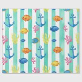 Retro Scheepvaart Waterverf Patroon (9) Cadeaupapier (Vlak)