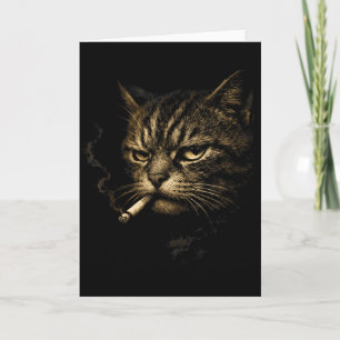 Retro schets van kat die sigaret rookt, grappig me kaart