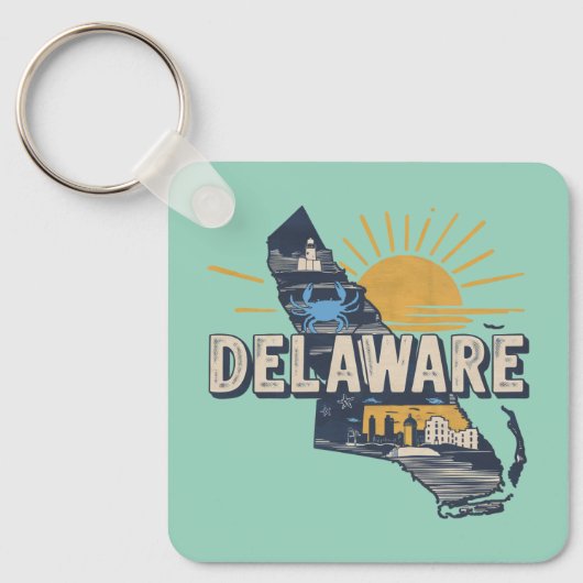 Retro Schilderachtig Delaware Silhouette Sleutelhanger (Voorkant)