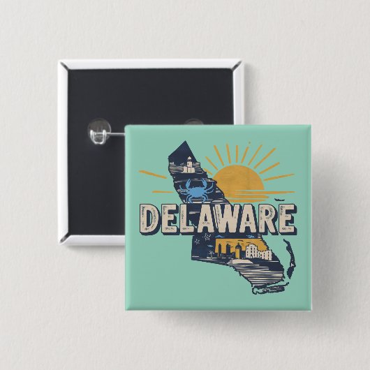 Retro Schilderachtig Delaware Silhouette Vierkante Button 5,1 Cm (Voorkant /achterkant)