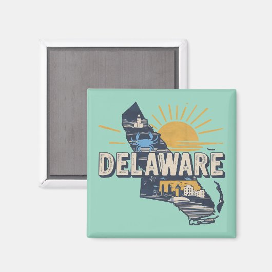 Retro Schilderachtige Delaware Silhouet Magneet (Voorkant / Achterkant)