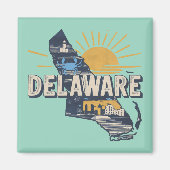 Retro Schilderachtige Delaware Silhouet Magneet (Voorkant)
