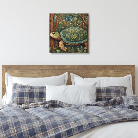 retro schildpad Boheemse Boho Woodland Canvas Afdruk (Insitu (Slaapkamer))