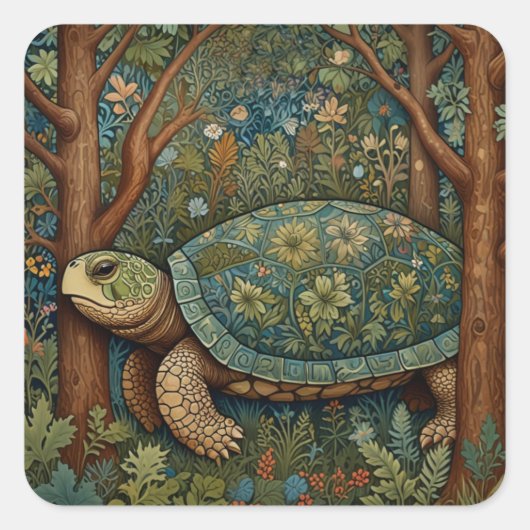  retro schildpad Boheemse Boho Woodland Vierkante Sticker (Voorkant)