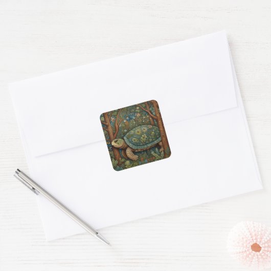  retro schildpad Boheemse Boho Woodland Vierkante Sticker (Envelop)
