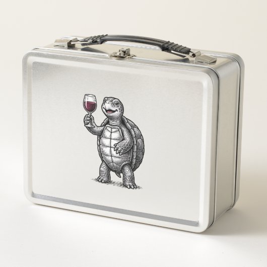 Retro Schildpad met Wijn Glas Shirt Ontwerp_1 (Voorkant)
