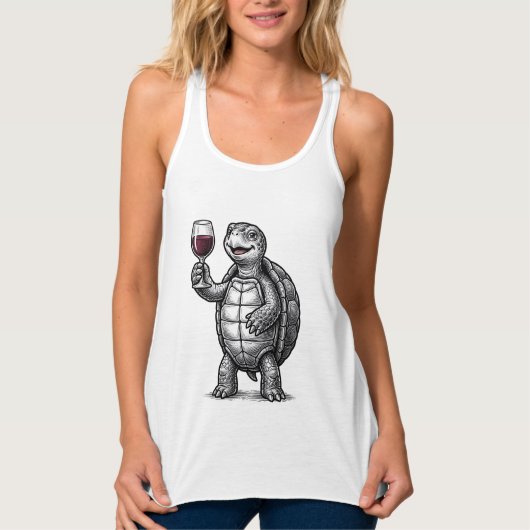 Retro Schildpad met Wijn Glas Shirt Ontwerp_1 (Voorkant)