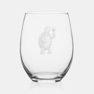 Retro Schildpad met Wijn Glas Shirt Ontwerp_1
