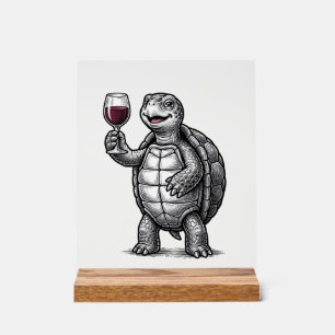 Retro Schildpad met Wijn Glas Shirt Ontwerp_1 Acryl Bord