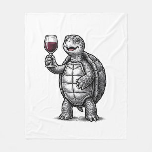 Retro Schildpad met Wijn Glas Shirt Ontwerp_1 Fleece Deken