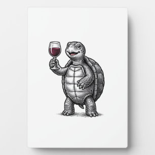 Retro Schildpad met Wijn Glas Shirt Ontwerp_1 Fotoplaat