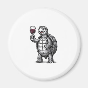 Retro Schildpad met Wijn Glas Shirt Ontwerp_1 Magneet