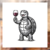 Retro Schildpad met Wijn Glas Shirt Ontwerp_1 Raamsticker (Vel 2)
