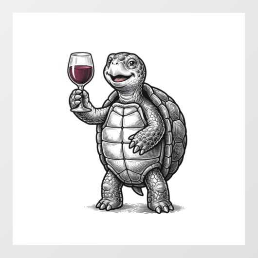 Retro Schildpad met Wijn Glas Shirt Ontwerp_1 Raamsticker (Vel)