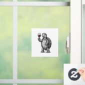Retro Schildpad met Wijn Glas Shirt Ontwerp_1 Raamsticker (Huis)