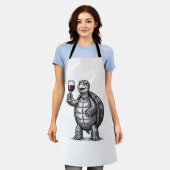 Retro Schildpad met Wijn Glas Shirt Ontwerp_1 Schort (Gedragen)
