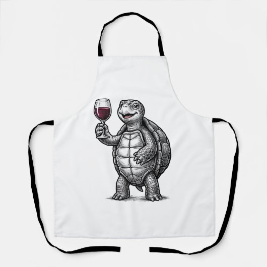 Retro Schildpad met Wijn Glas Shirt Ontwerp_1 Schort (Voorkant)