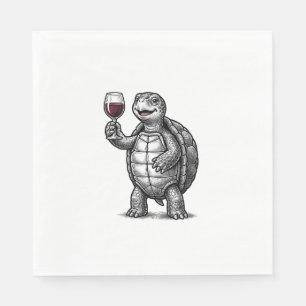 Retro Schildpad met Wijn Glas Shirt Ontwerp_1 Servet