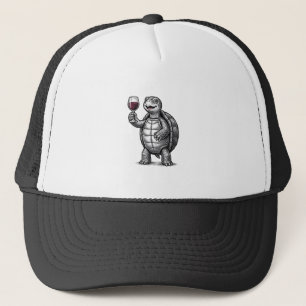 Retro Schildpad met Wijn Glas Shirt Ontwerp_1 Trucker Pet