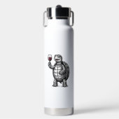 Retro Schildpad met Wijn Glas Shirt Ontwerp_1 Waterfles (Voorkant)