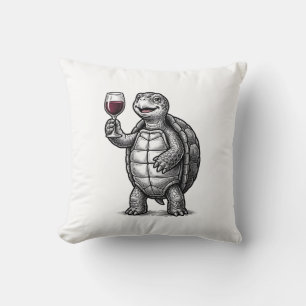 Retro Schildpad Vasthoudend Wijn Glas Shirt Ontwer Kussen