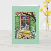 Retro Schnauzer Puppy Kerst Kaart (Gele Bloem)