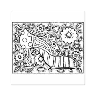 RETRO SCHOEN MODE, MUIS IN HUIS, FLOWER POWER RUBBERSTEMPEL
