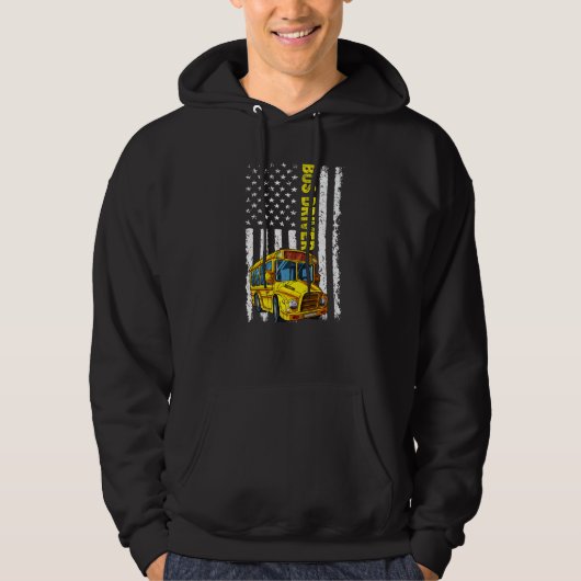 Retro School Bus Driver  Patriotic American Flag Hoodie (Voorkant)