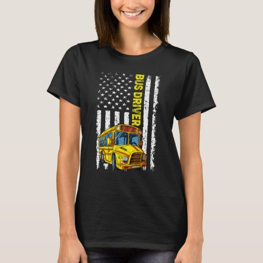 Retro School Bus Driver Patriotic American Flag T-shirt (Voorkant)