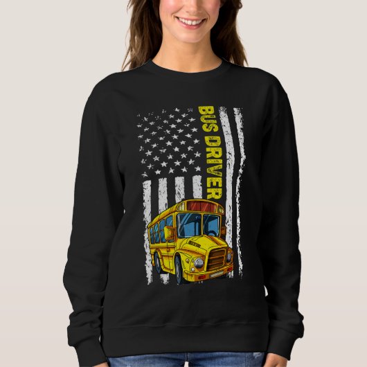 Retro School Bus Driver   Patriotic American Flag Trui (Voorkant)